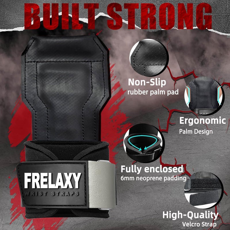 Frelaxy Lifting Wrist Straps, Rubber Weight Lifting Grips with Non-Slip Palm & Wrist Wraps Support for Deadlifts, Pull Ups, Rows, Heavy Powerlifting, Lat Pulldowns - Image 4